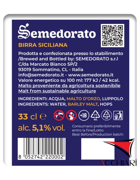 Semedorato Premium Lager Craft Beer 33 cl carton of 24 bottles