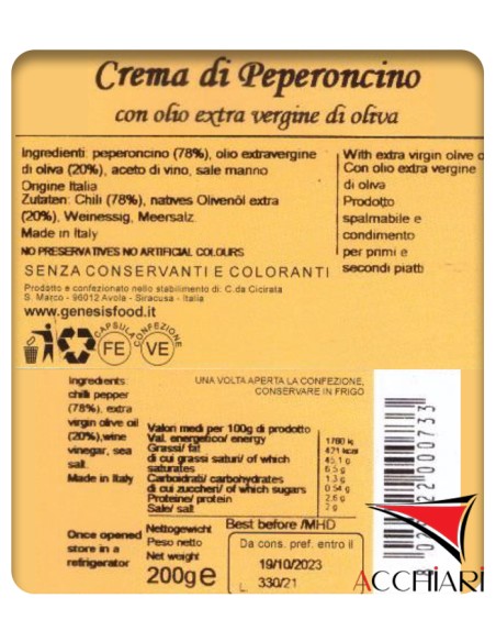 Crema di Peperoncino piccante 200 gr Genesis