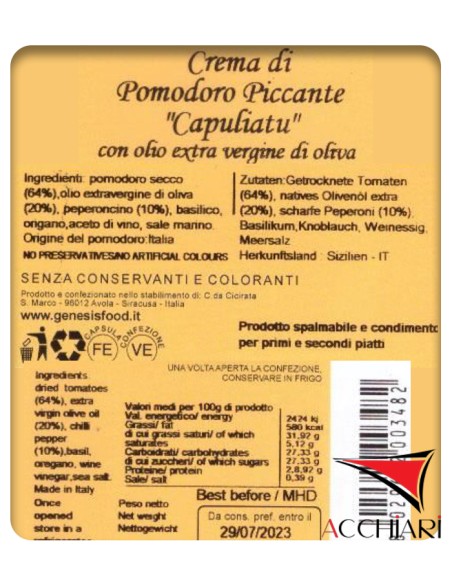 Crema di Pomodoro Piccante 200 gr Genesis