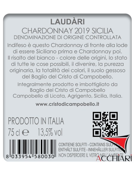 Laudàri Chardonnay DOC Sicile 75 cl Baglio del Cristo di