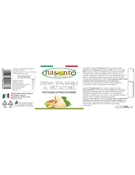 Crema Spalmabile al Pistacchio 200 gr Nasonte acquista online