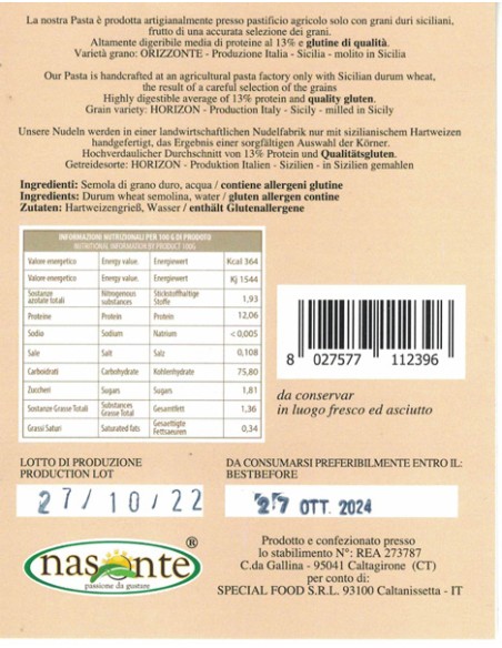 Linguine 500 gr Pasta di Semola di Grano duro Siciliano 100% Nasonte