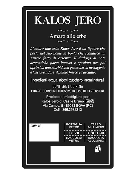 Amaro digestivo alle erbe 70 cl Kalos Jero